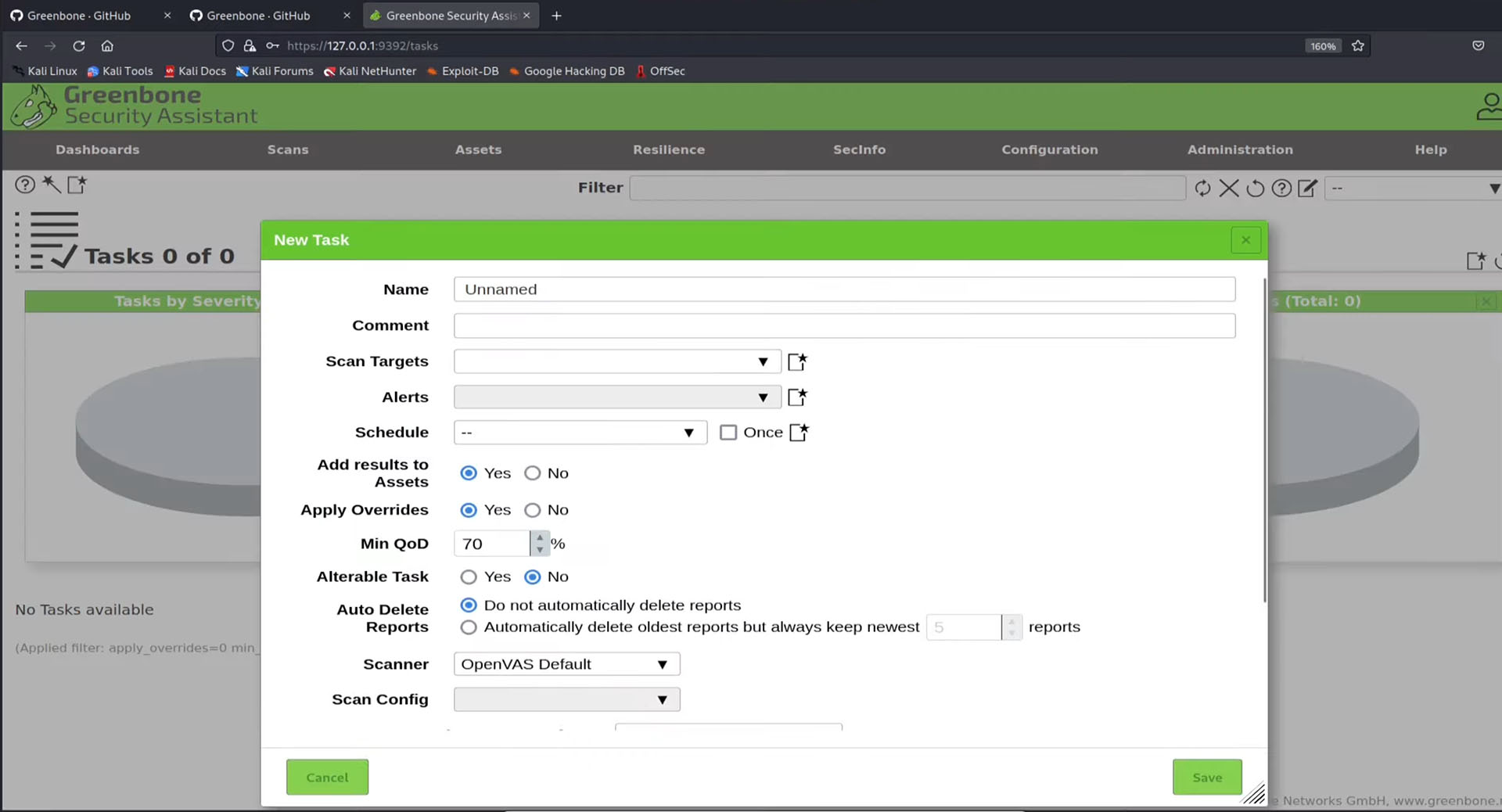 Screenshot OpenVAS after installation